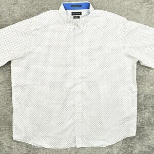 Paul Fredrick Men 20 Button Shirt Short Sleeve Polka Dot White Classic Fit Two